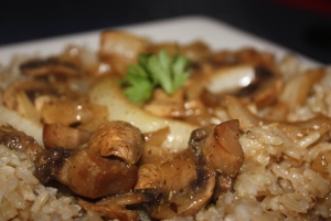 Mushroom bake & Rice